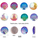 Resin Cabochons, Flat Round with Fish Scale, Mixed Color, 12x3mm