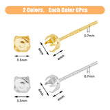 6 Pairs 2 Colors 925 Sterling Silver Post Stud Earring Findings, Prong Earring Setting, with 20Pcs Plastic Ear Nuts, Golden & Silver, Tray: 3.3mm, 4x4mm, Pin: 0.7mm, 3 Pair/color