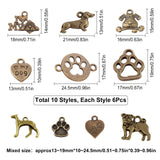 Tibetan Style Alloy Pendants, Cadmium Free & Lead Free, Dog Theme, Antique Bronze, 6pcs/style, 10style, 60pcs/box