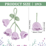 2Pcs Crochet Lily of The Valley Polyester Car Hanging Pendant, for Auto Rear View Mirror and Car Interior Hanging Accessories, Lilac, 188mm