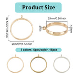 Alloy Open Back Bezel Pendants, For DIY UV Resin, Epoxy Resin, Pressed Flower Jewelry, Ring, Mixed Color, 32.5x28.5x4.5mm, Hole: 2mm, Inner Diameter: 25mm, 5pcs/color, 15pcs/box