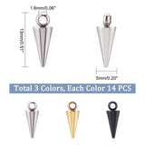 42Pcs 3 Colors 304 Stainless Steel Charms, Conw/Spike, Mixed Color, 13x5mm, Hole: 1.6mm, 14pcs/color