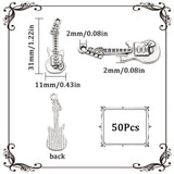 50Pcs Tibetan Style Alloy Pendant, Guitar, Lead Free and Cadmium Free, Antique Silver, 31x11x2mm, Hole: 2mm