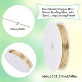 Eco-Friendly Copper Wire, Round Beading Wire, with Spool, Long-Lasting Plated, Real 14K Gold Plated, 24 Gauge, 0.5mm, about 131.23 Feet(40m)/Bag