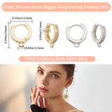 12Pcs 2 Colors Brass Huggie Hoop Earring Findings, with Clear Cubic Zirconia and Horizontal Loops, Mixed Color, 15x2.5x13.5mm, Hole: 1.5mm, Pin: 0.9mm, 6Pcs/color