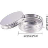 Round Aluminium Tin Cans, Aluminium Jar, Storage Containers for Cosmetic, Candles, Candies, with Screw Top Lid, Silver, 6.8x2.5cm, Capacity: 60ml, 14pcs/box