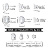 120Pcs 10 Style Sew on Rhinestone, Multi-strand Links, Glass Rhinestone, with Platinum Tone Brass Prong Settings, Garments Accessories, Faceted, Mixed Shape, Crystal, 8~18x4~13x3.5~7mm, Hole: 0.8~1mm, 12pcs/style
