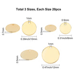 60Pcs 3 Style Brass Charms, Stamping Blank Tag, Long-Lasting Plated, Flat Round, Real 18K Gold Plated, 20pcs/style