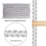 13M Metallic Braided Lace Trim, Flower Decorative Ribbon with Sequins, for Craft Sewing, Garment Accessories, Silver, 25x1.5mm, about 14.22 Yards(13m)/Card