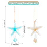 Glass Pendant Decoration, with Jute Rope, Starfish, Mixed Color, 330mm, 2pcs/set