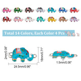 56Pcs 14 Colors Zinc Alloy with Enamel Elephant Connector Charms,  Platinum, Mixed Color, 18x24.5x1.5mm, Hole: 2mm, 4pcs/color