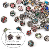 Alloy Rhinestone Snap Buttons, Jewelry Buttons, Mixed Shapes, Mixed Color, 12~19x12~14x5.5~8.5mm, 40pcs/box