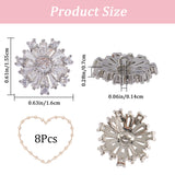 8Pcs 1-Hole Brass Shank Buttons, with Cubic Zirconia, Snowflake, Platinum, Clear, 15.5x16x7mm, Hole: 1.4mm