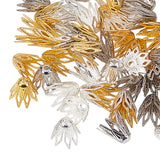 Multi-Petal Brass Bead Caps, Mixed Color, 9.5x9mm, Hole: 1mm, 3colors, 20pcs/color, 60pcs/box