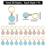 Flat Round with Number Alloy Enamel Pendant Stitch Markers, Crochet Leverback Hoop Charms, Locking Stitch Marker with Wine Glass Charm Ring, Mixed Color, 3cm, 2 color, 10pcs/color, 20pcs/box