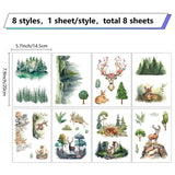 8 Sheets 8 Styles PVC Waterproof Wall Stickers, Self-Adhesive Decals, for Window or Stairway Home Decoration, Rectangle, Deer, 200x145mm, about 1 sheets/style