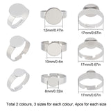 24Pcs 6 Style Adjustable 304 Stainless Steel Pad Ring Settings, Flat Round, Golden & Stainless Steel Color, Tray: 8~12mm, US Size 6 1/2(16.9mm), 4Pcs/style