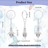 2 Sets Baptism Beaded Glass Pearl Angel Keychain, with Iron Findings, Mixed Color, 7.5cm, 15pcs/set
