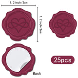 25Pcs Adhesive Wax Seal Stickers, Envelope Seal Decoration, For Craft Scrapbook DIY Gift, Medium Violet Red, Heart, 30mm