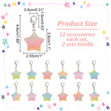 12Pcs Star Resin Pendant Decorations, Lobster Clasp Charms, Clip-on Charms, for Keychain, Purse, Backpack Ornament, Mixed Color, 48mm, 12pcs/set