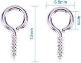 Iron Screw Eye Pin Peg Bails, For Half Drilled Beads, Silver, 13x6.5x1.5mm, Hole: 4mm, Pin: 1.5mm