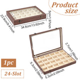 24-Slot Rectangle Wood Grain Imitation Leather Pendant Necklace Jewelry Storage Presentation Boxes, with Clear Glass Window and Velvet Inside, Coconut Brown, 34.6x23.9x5cm