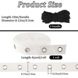 4 Yards Cotton Ribbons with Platinum Tone Iron Eyelet Rings, for Garment Accessories, with 10M Cotton String Threads, White, Ribbon: 3/4 inch(19mm), Threads: 3mm