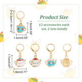12Pcs 4 Style Alloy Enamel Teapot & Cup Charm Locking Stitch Markers, Gold Tone 304 Stainless Steel Clasp Locking Stitch Marker, Mixed Color, 3~3.3cm, 3pcs/style