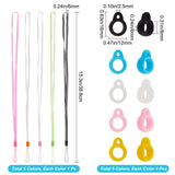 5 Strands 5 Colors Rubber Lanyard Straps, with Plastic Findings, with 20Pcs 5 Colors Ring Silicone Pendant, Mixed Color, 15.3 inch