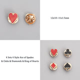 4 Sets 4 Style Ace of Spades & Clubs & Diamonds & King of Hearts Enamel Pins, Light Gold Alloy Playing Card Badges for Backpack Clothes, Mixed Color, 12~13x10~11x1.5mm, 1Pc/style