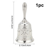 Alloy Plating Brass Hand Bell, Carvings Flower Pattern, Suitable for Gift Giving, Silver, 54x112mm