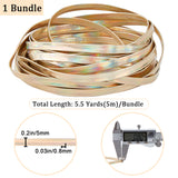 4.6~5M Laser Flat Imitation Leather Cord, Rainbow Color Cord for Clothes Decor, Gold, 5x0.8mm, about 4.6~5m/Roll
