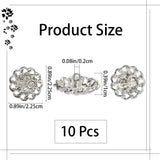 10Pcs Alloy Rhinestone Shank Buttons, 1-Hole, Flower, Silver, 22.5x5.5~10mm, Hole: 2mm