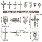 DIY Rosary Bead Style Jewelry Making Findings Kit, Including Tibetan Style Alloy Oval Chandelier Component Links & Cross Pendants, Antique Silver, 15~43.5x10.5~26x1.8~3mm, Hole: 1~2mm, 80Pcs/box