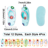 48Pcs 12 Styles Opaque Resin Cabochons, Flip Flops with Flower/Fruit, Mixed Color, 28.5~29.5x13x6~7mm, 4pcs/style
