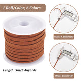 6 Rolls 6 Colors Faux Suede Cord, Faux Suede Lace, Mixed Color, 3x1.5mm, about 5.47 Yards(5m)/roll, 1 roll/color