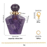 15 Piece DIY Natural Amethyst Perfume Bottle Pendant Necklaces Making Kits, with Waxed Cotton Cord & 304 Stainless Steel Chain Necklaces, Pendants: 37.5x23x13.5mm, Hole: 1.8mm, Capacity: about 2ml(0.06 fl. oz)