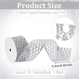 15 Yards Filigree Polyester Lace Trim, Sparkle Lace Ribbon, for Clothing Decoration, Flat, Silver, 2-1/2 inch(63mm)