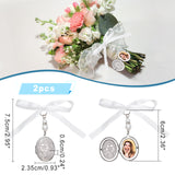 2Pcs 316 Stainless Steel Locket Pendants Decoration, with Imitated Pearl Acrylic Beads, Iron Rhinestone Spacer Beads & Eye Pin & Satin Ribbon, White, 75mm