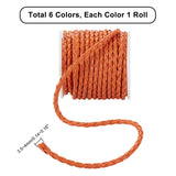 6 Rolls 6 Colors  4-Ply Round Imitation Leather Braided Cord, for Clothing Decor, Mixed Color, 3.5~4mm, about 10.94 Yards(10m)/roll, 1 roll/color