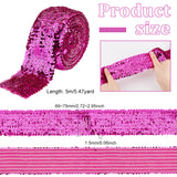 Plastic Paillette Elastic Beads, Sequins Beads, Ornament Accessories, 8 Rows Paillette Roll, Flat, Magenta, 69~75x1.5mm, 5m/strand
