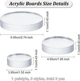 3Pc 3 Style Acrylic Boards, DIY Craft Supplies, Flat Round, Clear, 39.5~69.5x11mm, 1pc/style