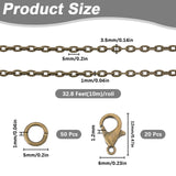 DIY Chain Bracelet Necklace Making Kit, Including Iron Textured Cable Chains, Alloy Clasps, Brass Jump Rings, Antique Bronze, Chain: 10M/bag