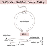 25Pcs 304 Stainless Steel Chain Bracelet Makings, with Chain Extender & Lobster Claw Clasp, Stainless Steel Color, 6-1/2 inch(16.5cm)