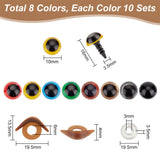 80 Sets 8 Colors Plastic Craft Eyes, Safety Eyes, with Eyelash and Spacer, for Doll Making, Half Round, Mixed Color, 16x10mm, 10 sets/color