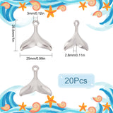 20Pcs 304 Stainless Steel Pendants, Whale Tail Shape, Stainless Steel Color, 25.5x25x2.8mm, Hole: 3mm