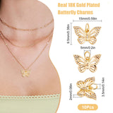 Brass Micro Pave Cubic Zirconia Pendants, Butterfly, Real 18K Gold Plated, 14~15x9.5x2mm, Hole: 3.5mm, 10pcs/box