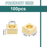 100Pcs Brass Spacer Beads, Long-Lasting Plated, Square, Real 14K Gold Plated, 3x3x1.5mm, Hole: 1.6mm