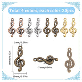 80Pcs 4 Colors Tibetan Style Alloy Treble Clef Pendants, Cadmium Free & Nickel Free & Lead Free, Musical Note, Mixed Color, 26x10x2mm, Hole: 2mm, 20pcs/color