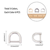 Alloy D-Ring Anchor Shackle Clasps, Mixed Color, 21.5x23.5x5.5mm, Inner: 13x15.5mm, 3 colors, 6pcs/color, 18pcs/box